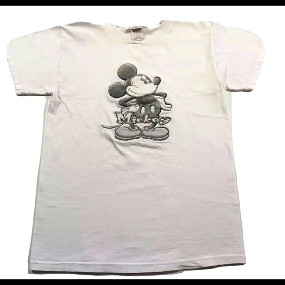 Vintage Disney Store Made in USA White Embroidered Mickey Mouse T-Shirt Size Med - Picture 2 of 7